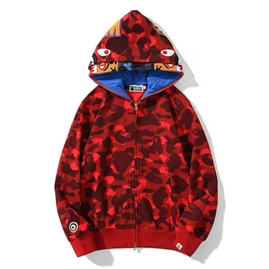 Bape Color Camo Tiger Shark Wide Full Zip Double Hoodie