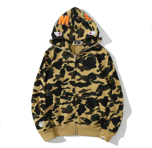 A Bathing Ape Camouflage Army Green Bape Shark Full Zip Hoodie