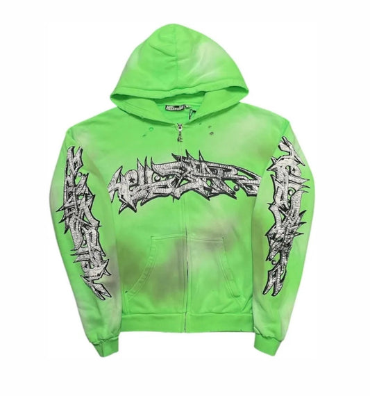 Hellstar Graffiti Full Zip Up Sweatshirt Green