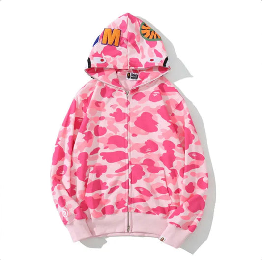 A Bathing Ape Camouflage Pink Bape Shark Full Zip Hoodie